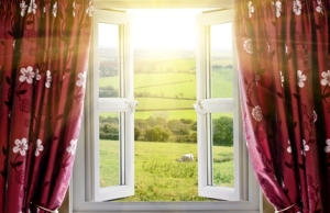 open window with countryside view